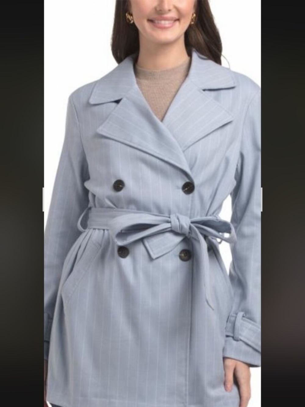 NWT Bagatelle Pale Blue Pinstripe
Trench Coat with Belt